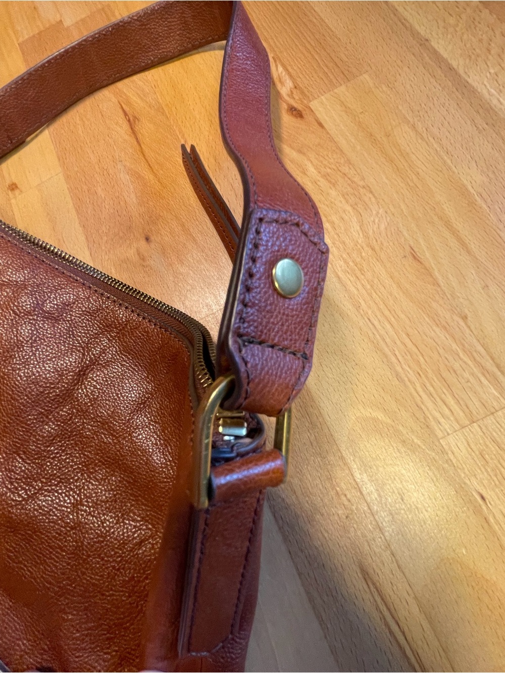 Fossil Chestnut Brown Leather Shoulder Bag with Tassel Zip - Picture 11 of 11